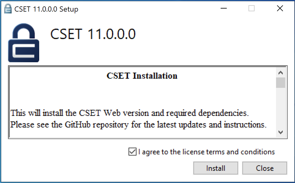 CSET setup dialog