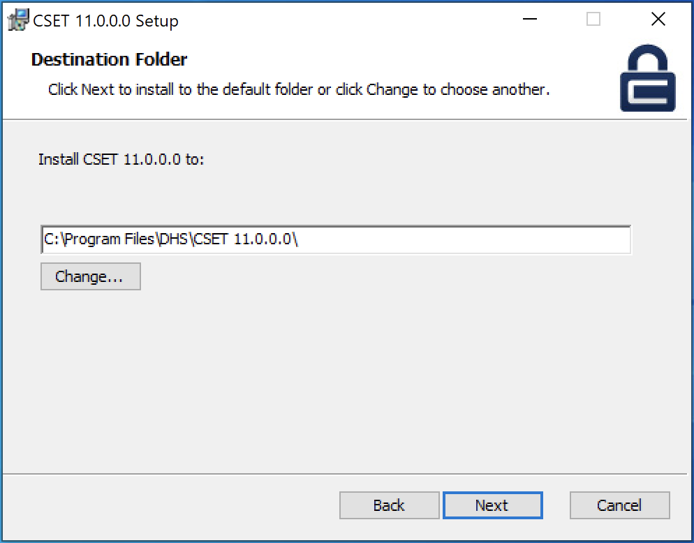 Install destination dialog