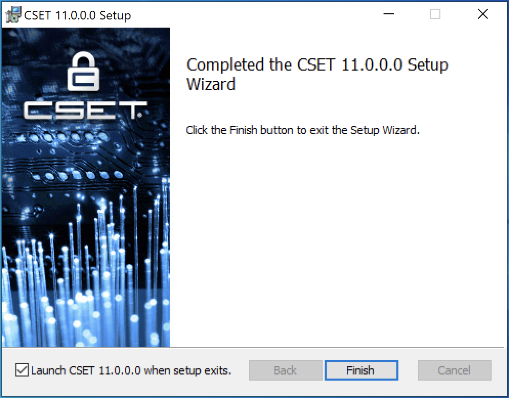 Completed CSET setup wizard dialog