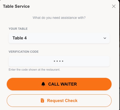 Table Order screen 6