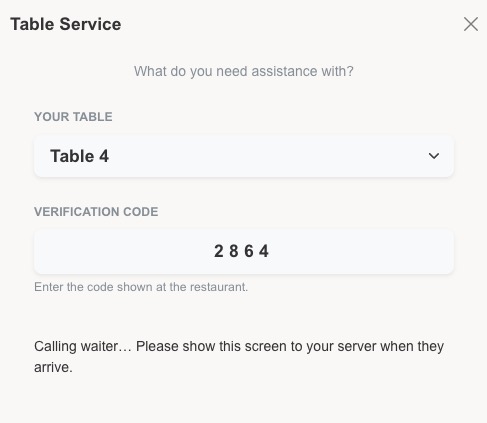 Table Order screen 7
