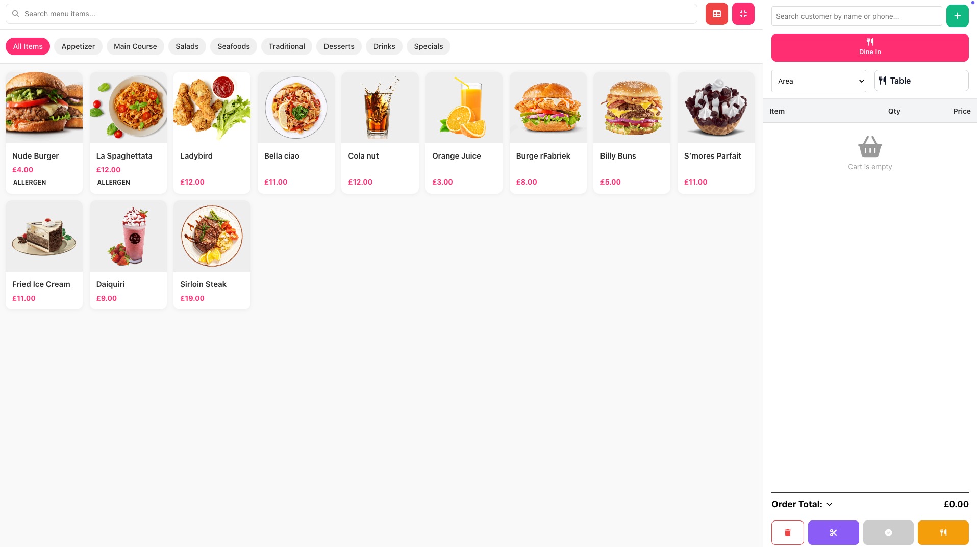 Dine-in screen 3