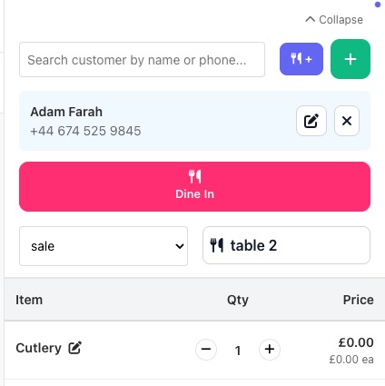 Dine-in screen 4
