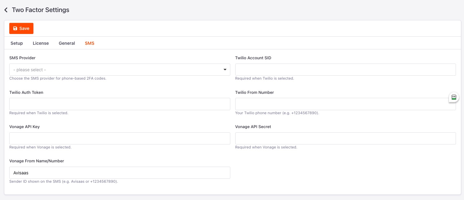 Settings panel