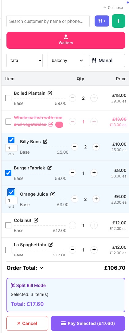 Waiter screen 5