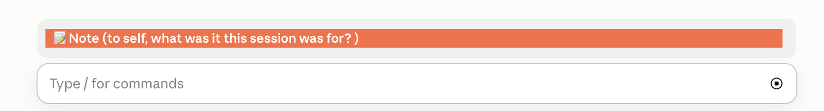 The session-note band above the prompt, in orange