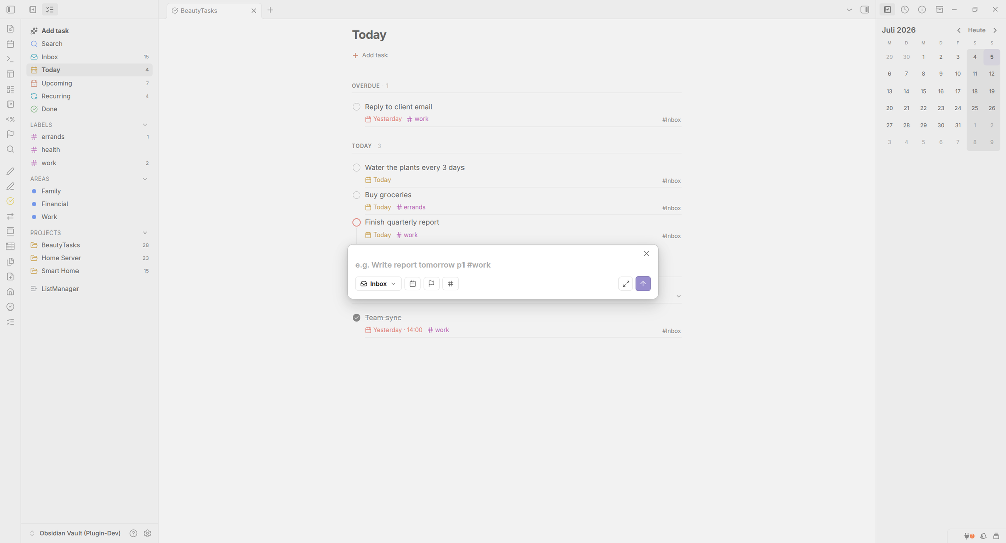 BeautyTasks quick add