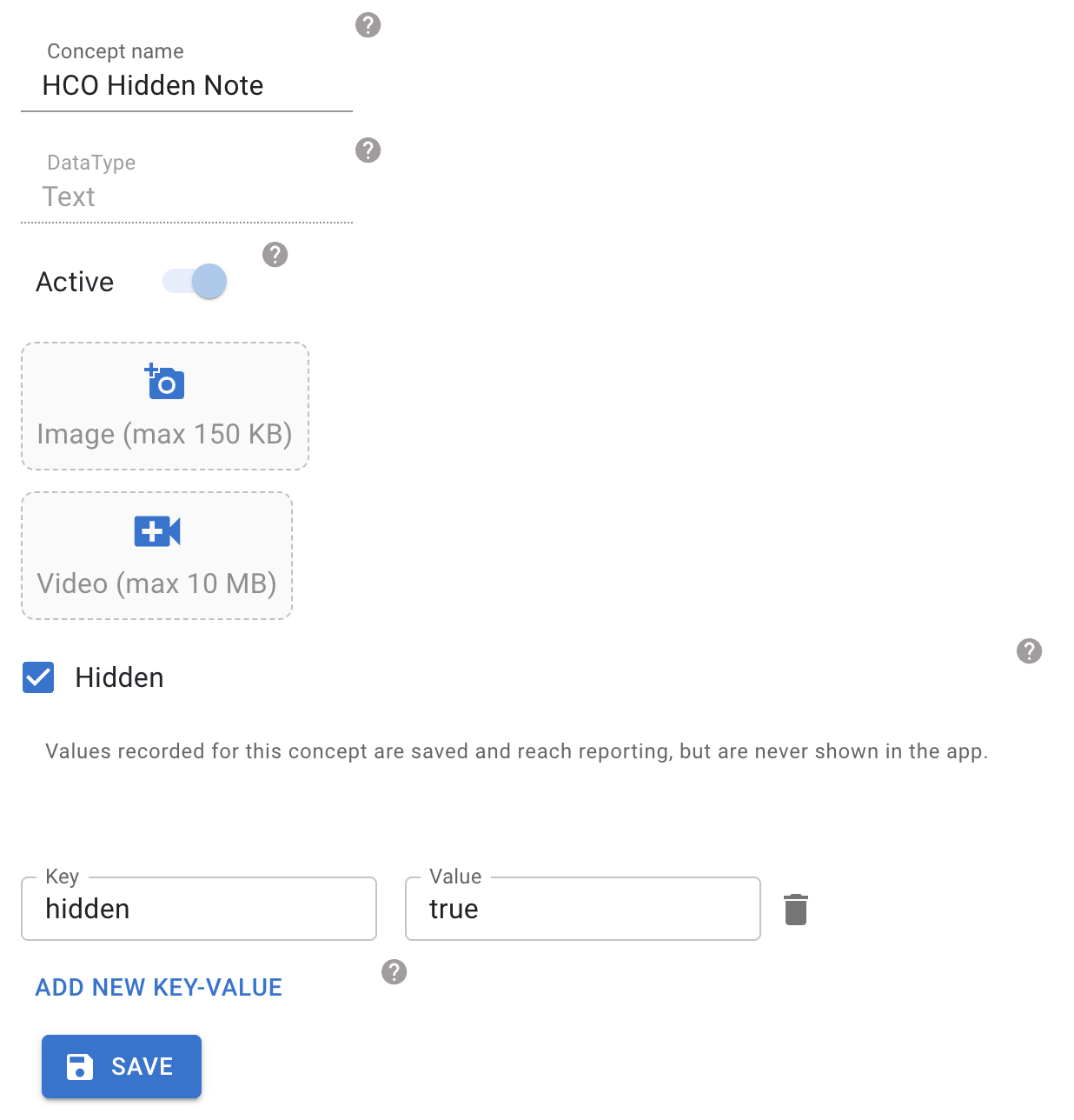 The Concepts screen with Hidden ticked