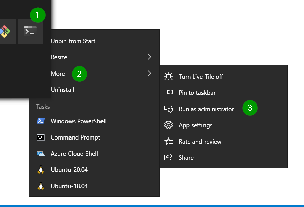 Terminal elevated right click