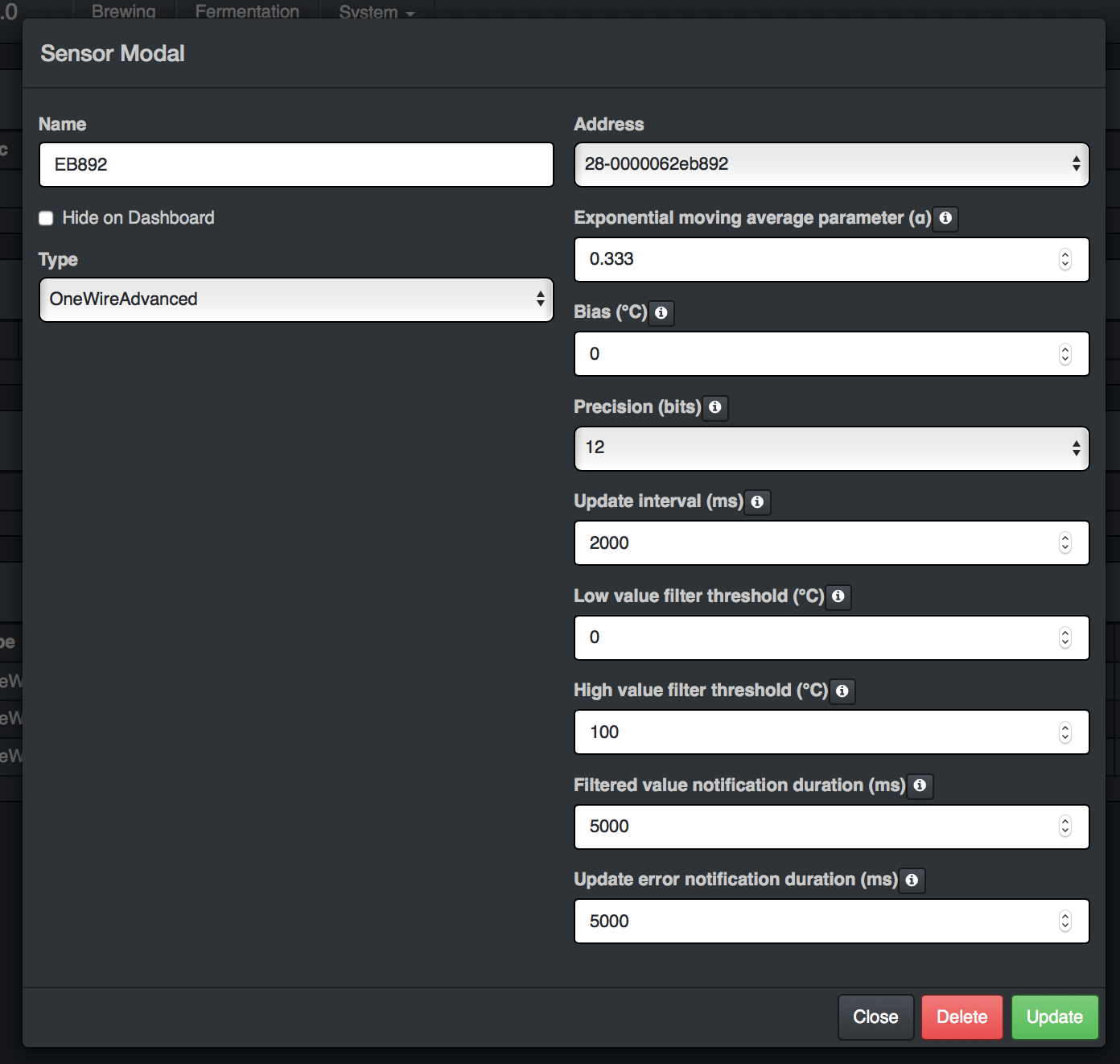 Sensor configuration options