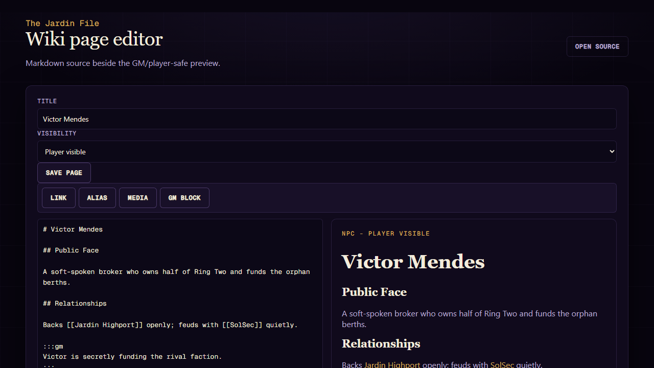 Wiki page editor