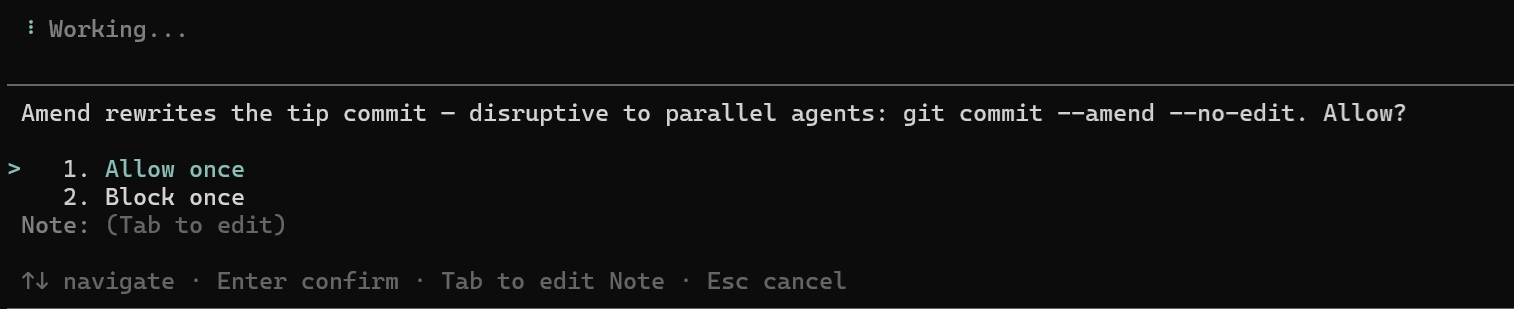 select with note confirmation