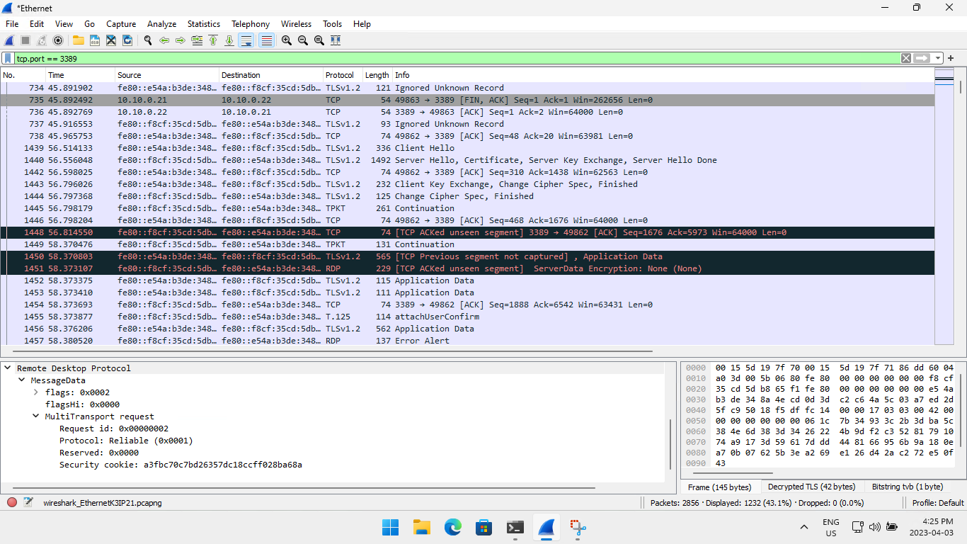 Wireshark RDP with TLS dissector