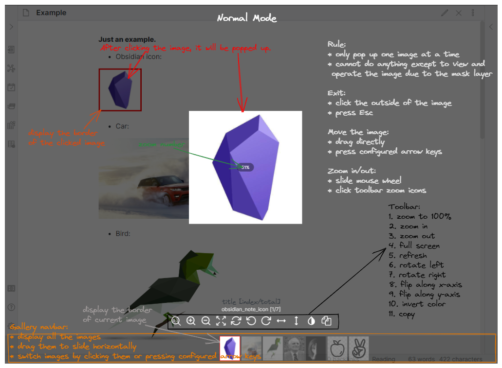 Awesome Image plugin for Obsidian – normal mode image viewer with zoom toolbar and gallery navbar