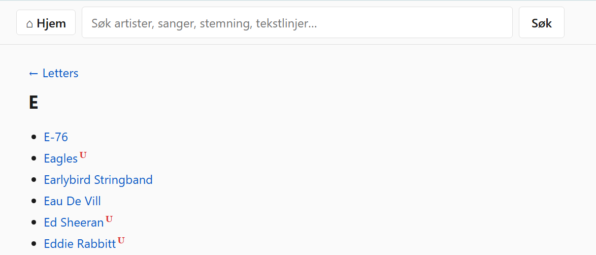 Imported artists mixed into the normal letter browser