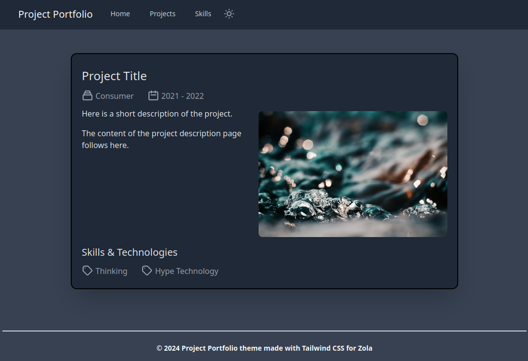 Screenshot of the project example page