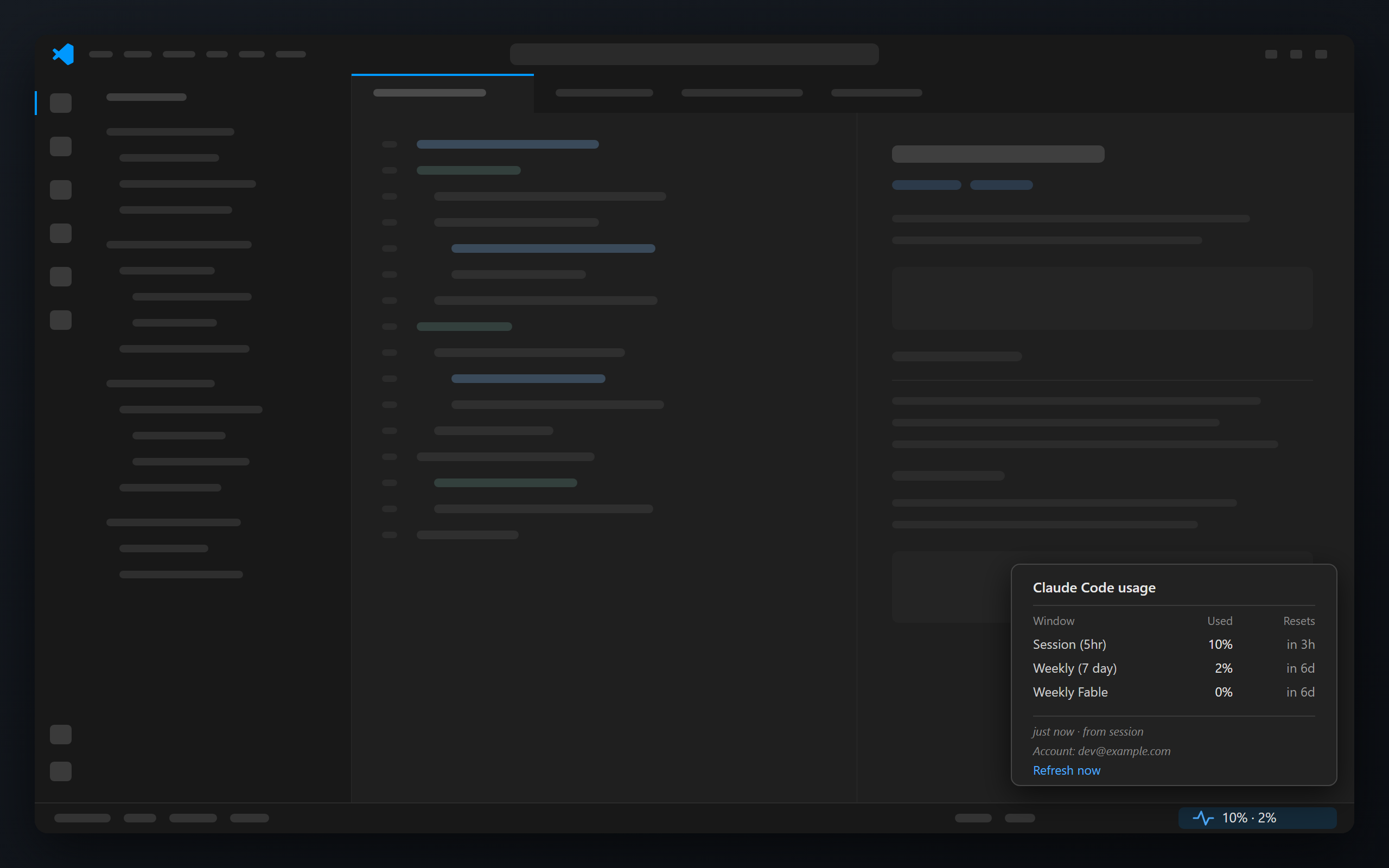 ClaudeStats in the VS Code status bar