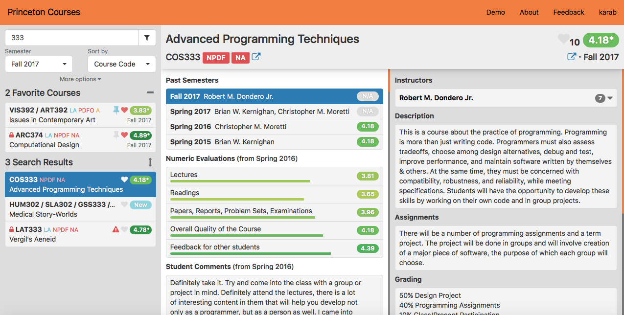 Screenshot of Princeton Courses
