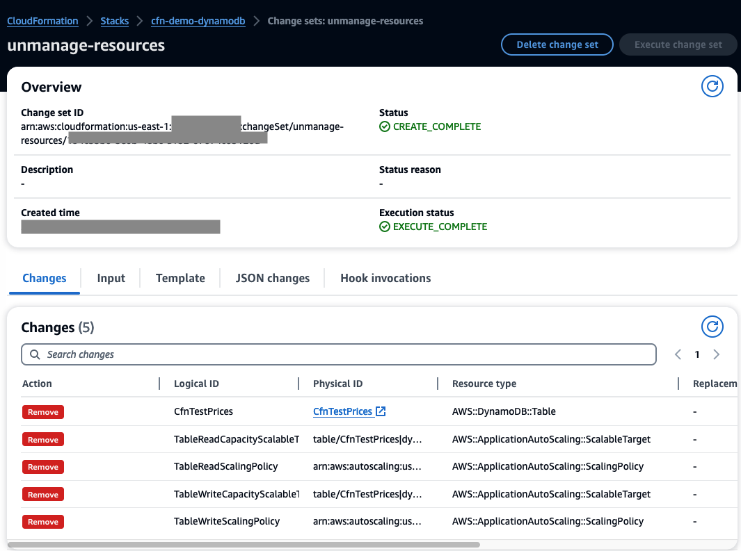 unmanage-resources change set executed