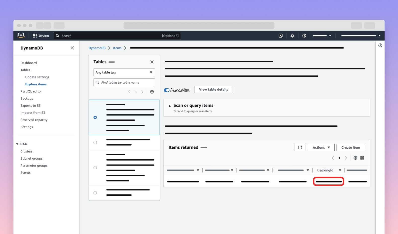 Amazon IVS UGC action Amazon DynamoDB console