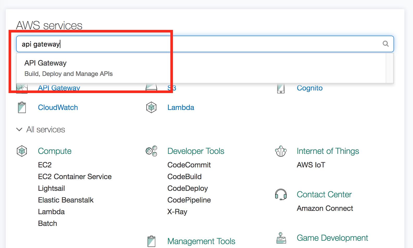 API Gateway in Management Console