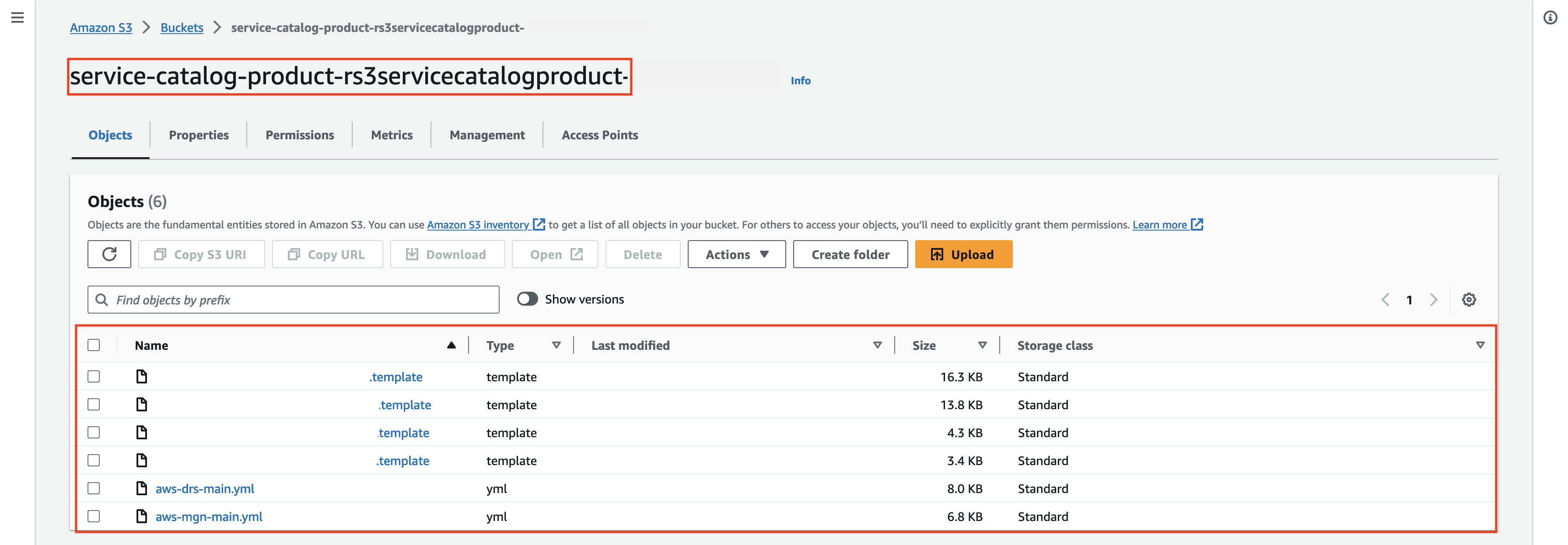 Figure 7: S3 Bucket with packaged CloudFormation templates