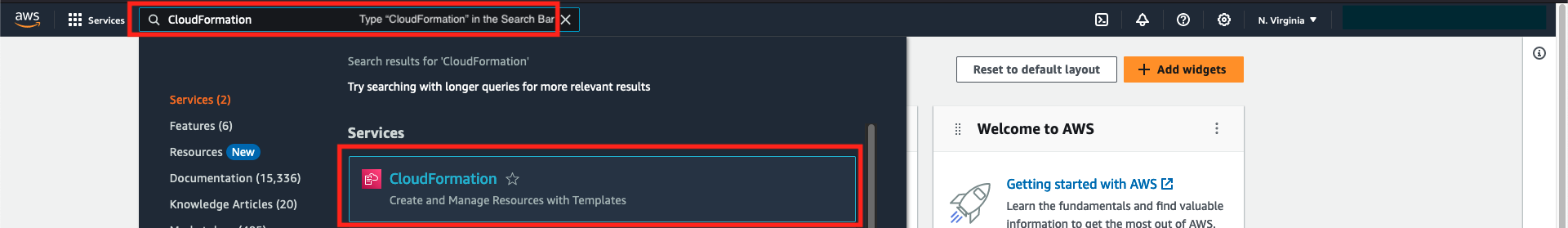 Figure 2: Navigate to the CloudFormation Console