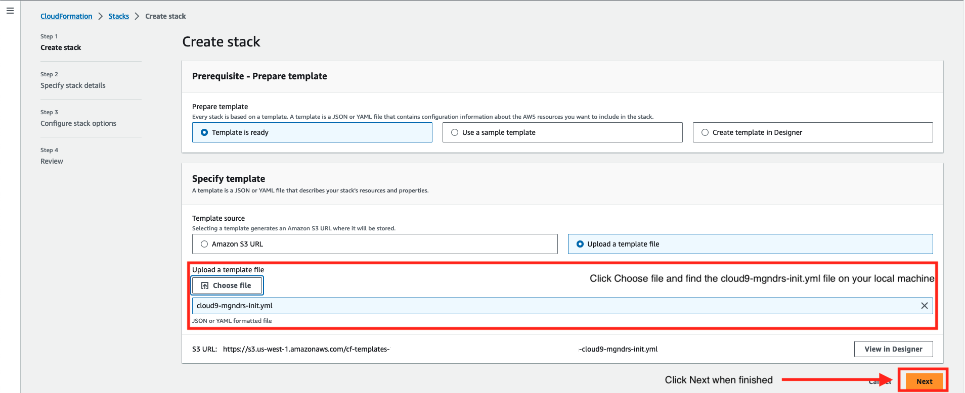 Figure 3: Create a CloudFormation Stack