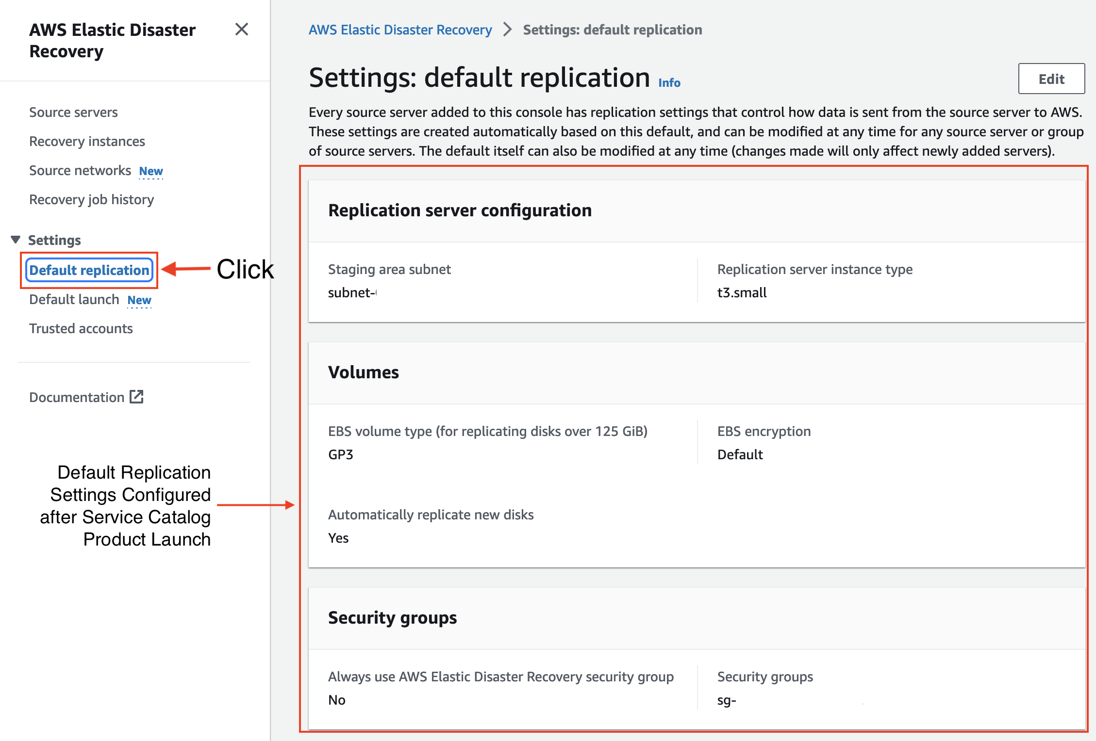 Figure 19: AWS DRS default replication settings