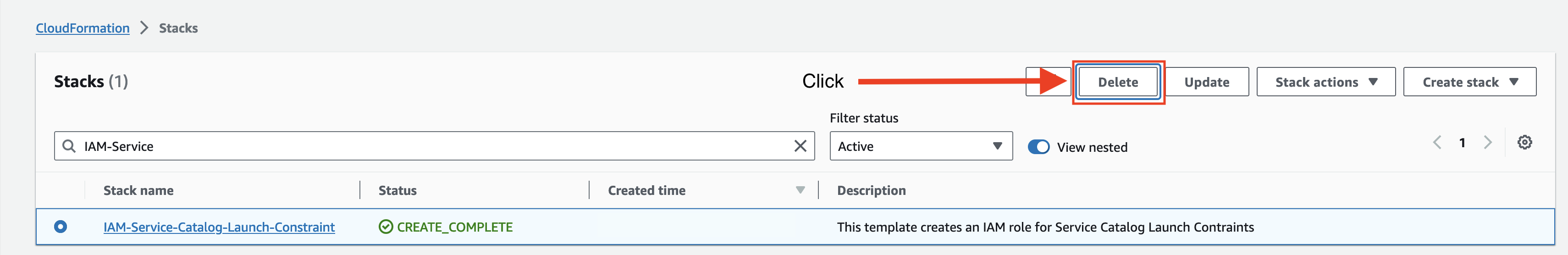 Figure 24: Delete CloudFormation Stacks -- AWS Organizations Member Account