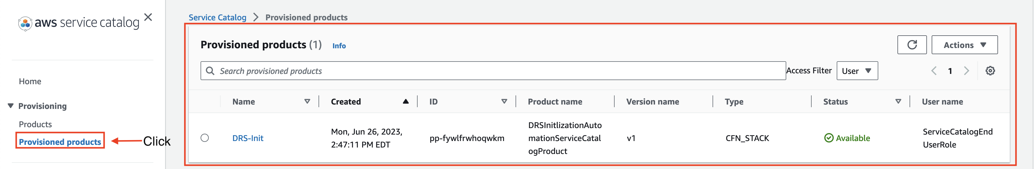 Figure 18: Service Catalog Provisioned products