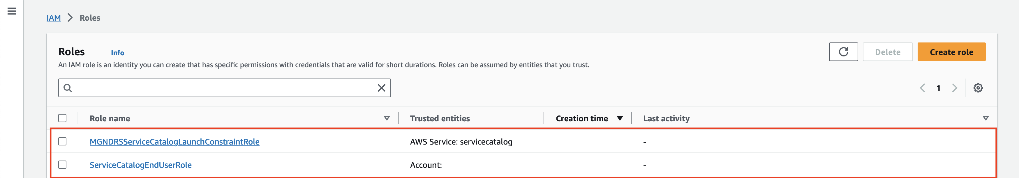 Figure 8: IAM Roles for Service Catalog