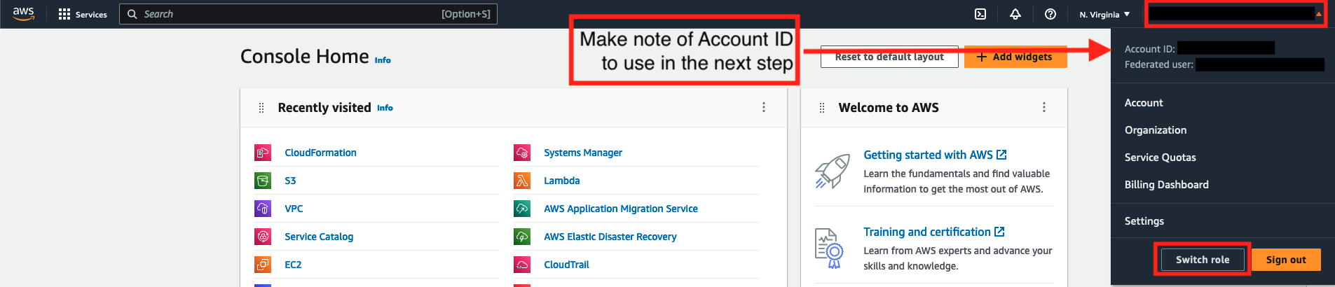 Figure 14: AWS Console -- Settings Switch role