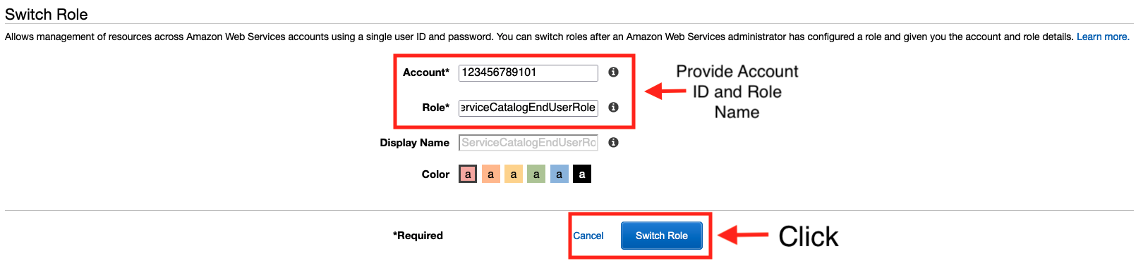 Figure 15: AWS Console -- Switch Role