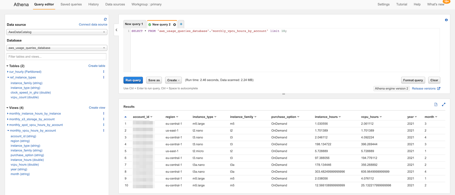 Amazon Athena view in the AWS Management Console