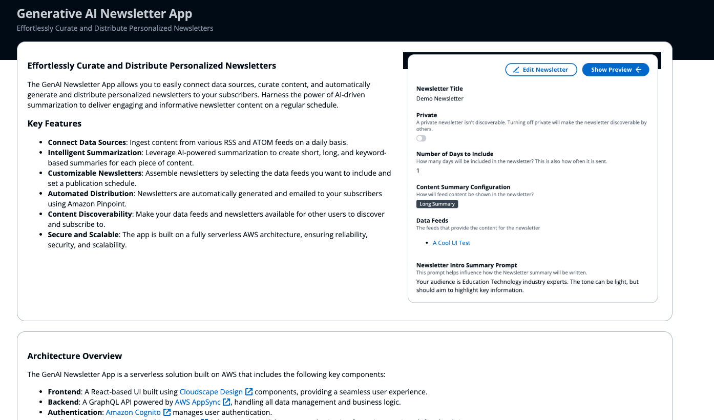 Generative AI Newsletter Application Welcome Page