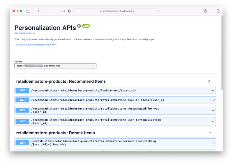 Personalization APIs Swagger UI