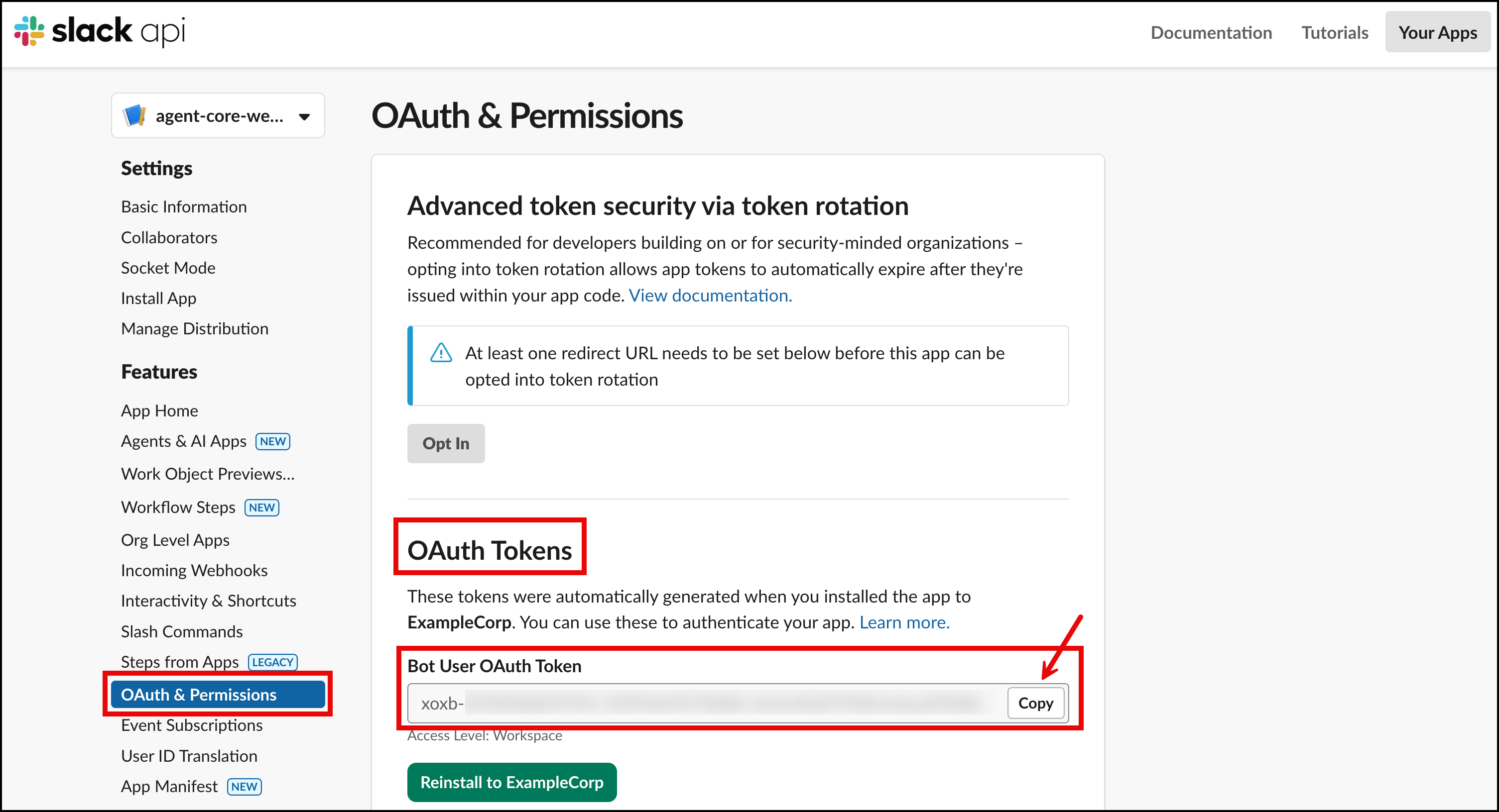 Copy OAuth Token
