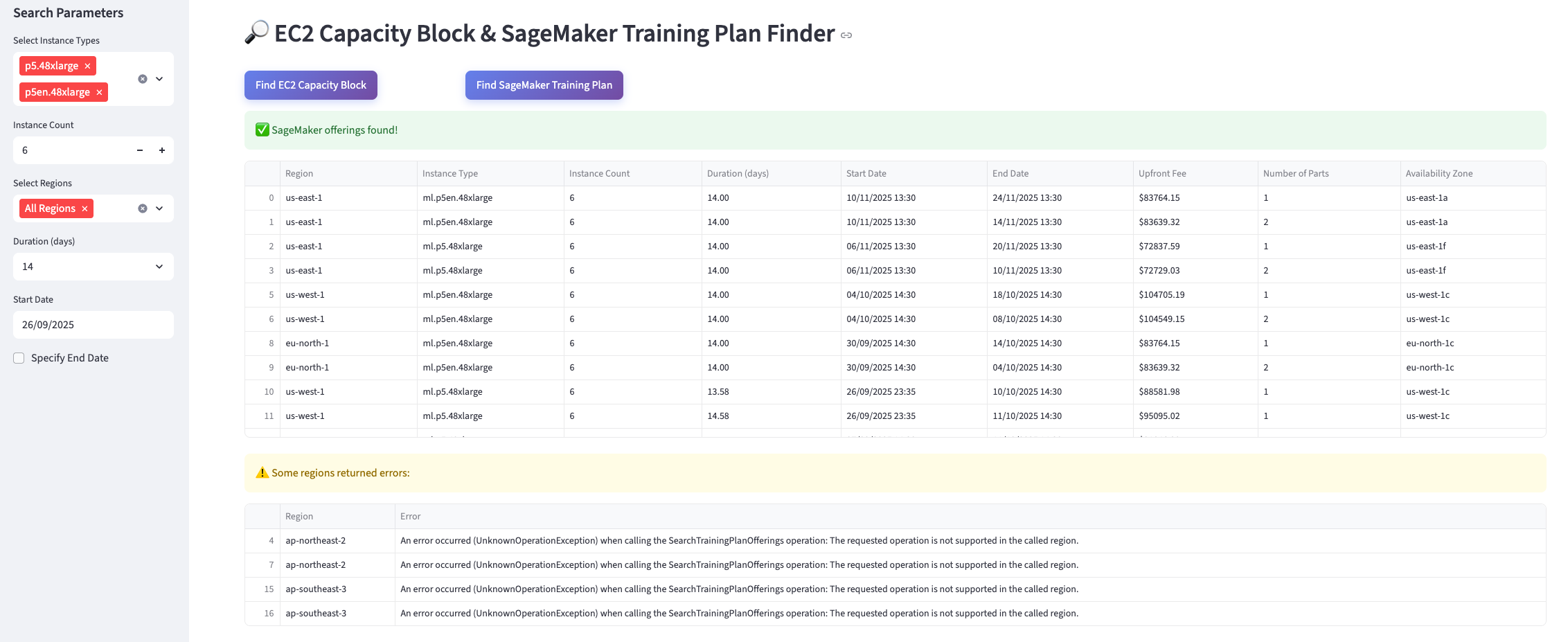 demo of capacity finder tool