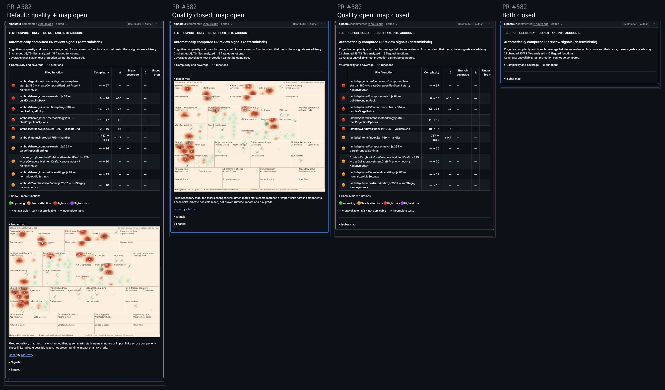 Expanded and collapsed quality report and Isobar map