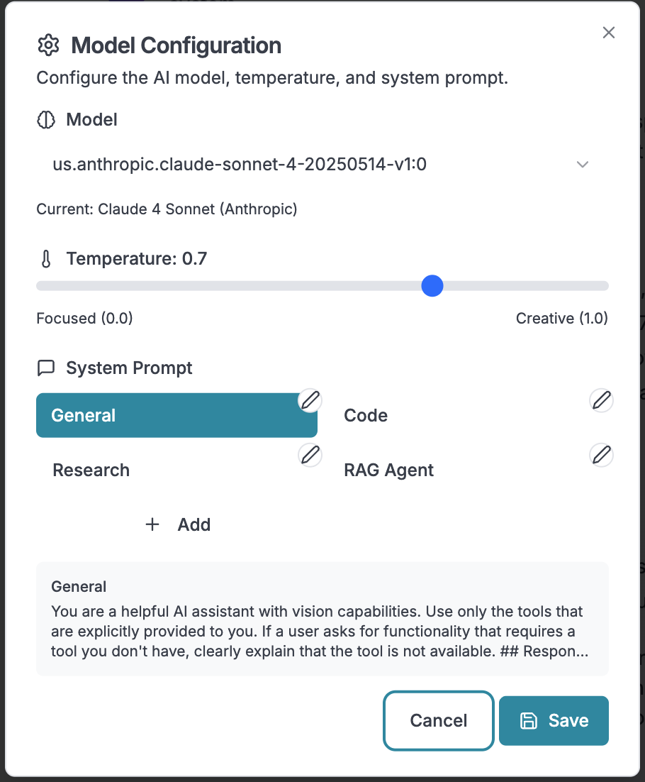 Model Configuration Interface