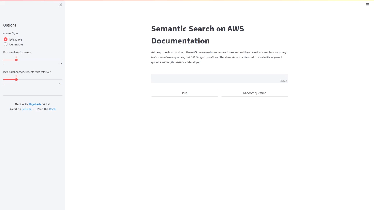 demo of semantic search of aws docs