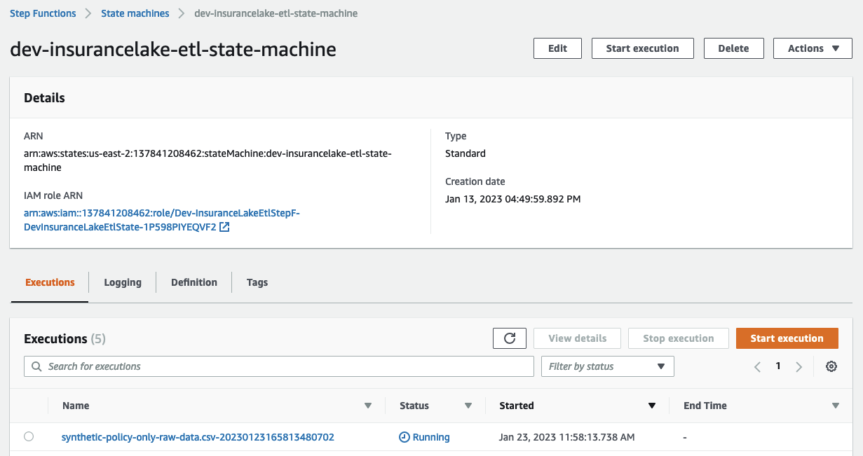 AWS Step Functions Selecting Running Execution