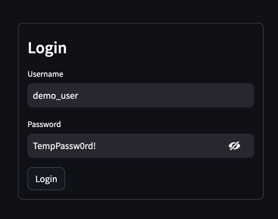 Login screen