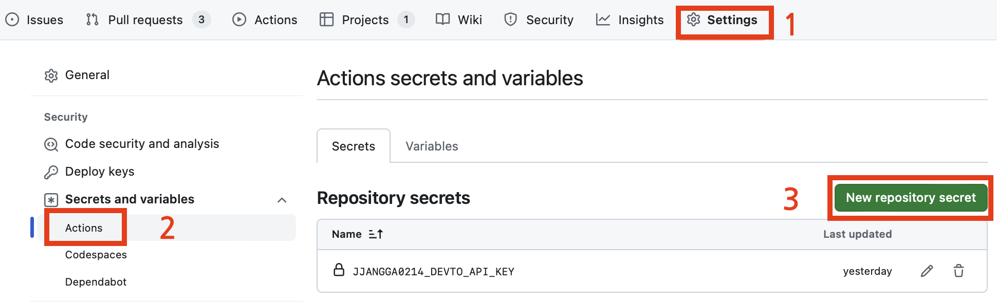 GitHub Secrets 등록