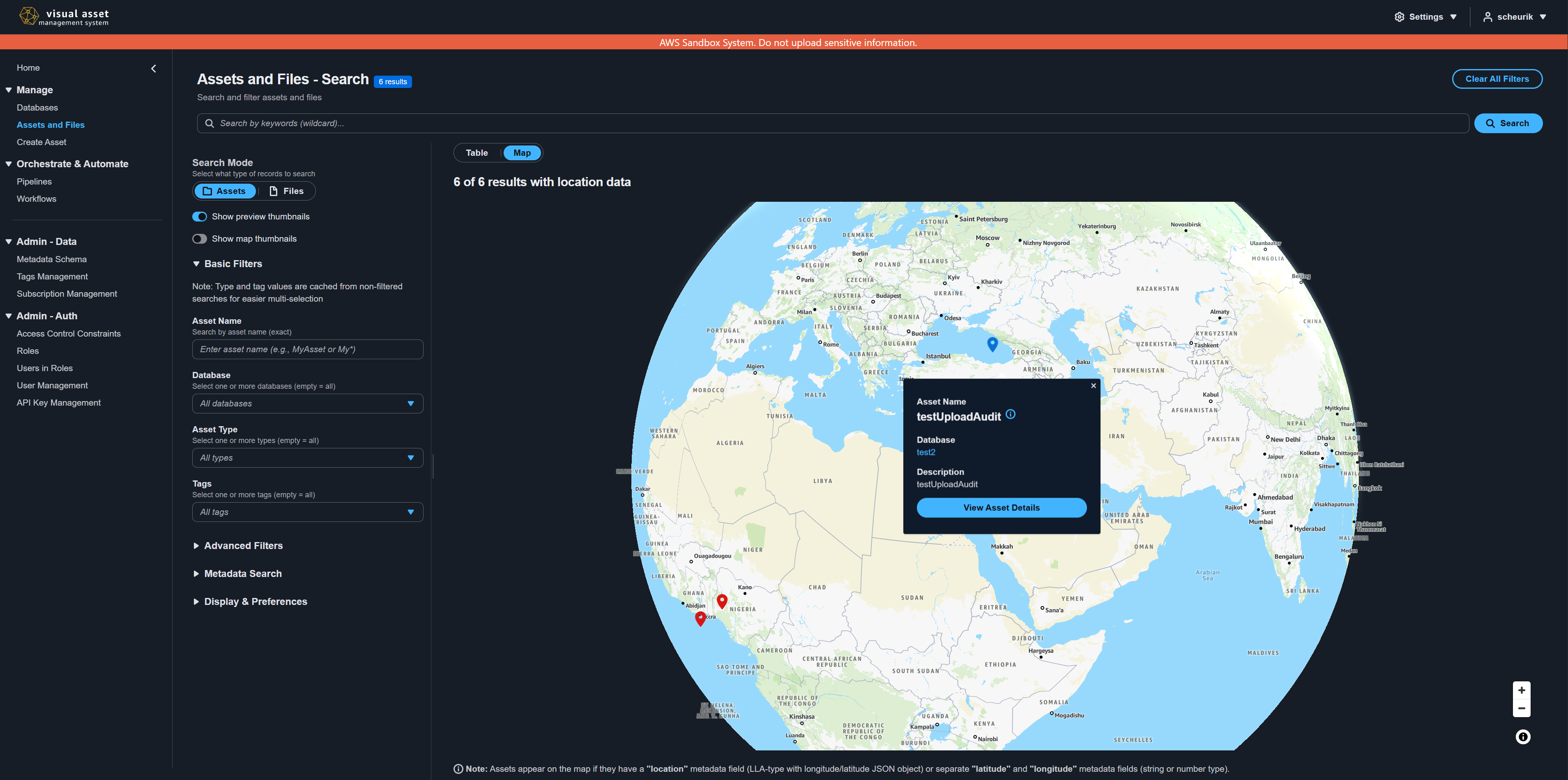 Asset search map view