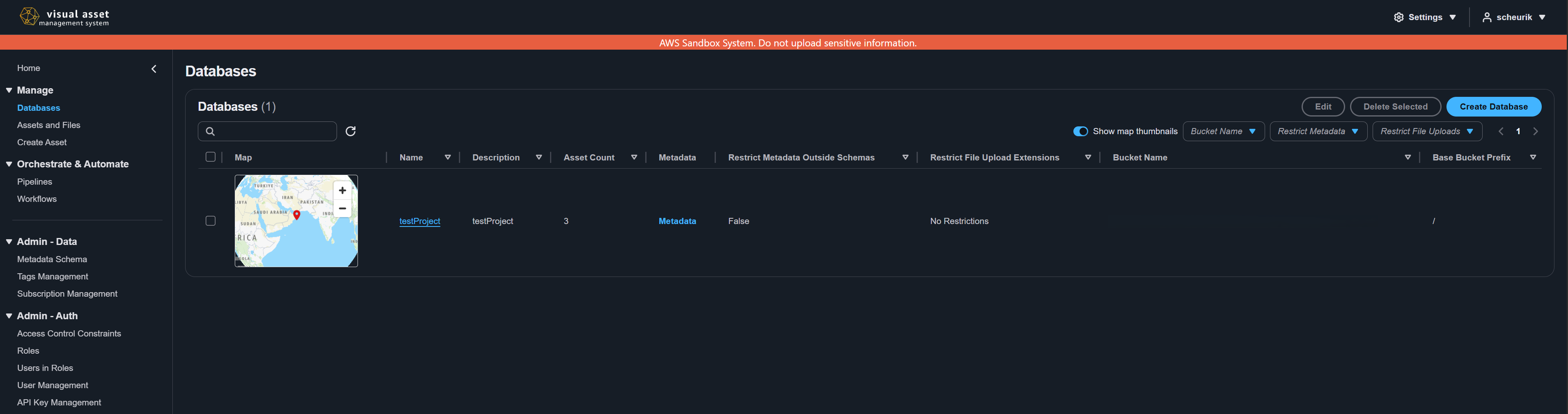 Database listing page