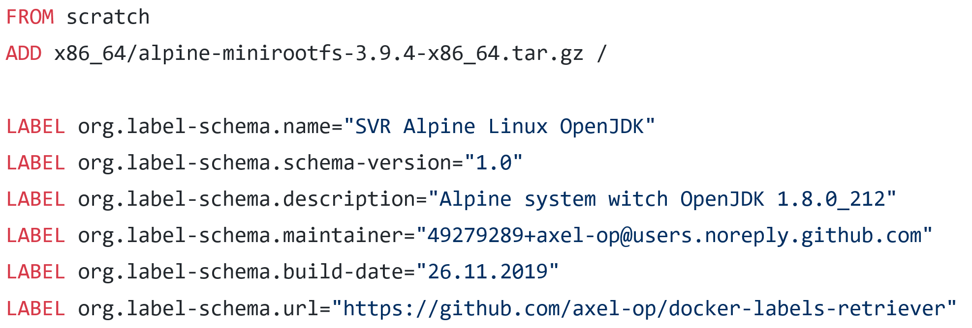 A Dockerfile with multiple labels