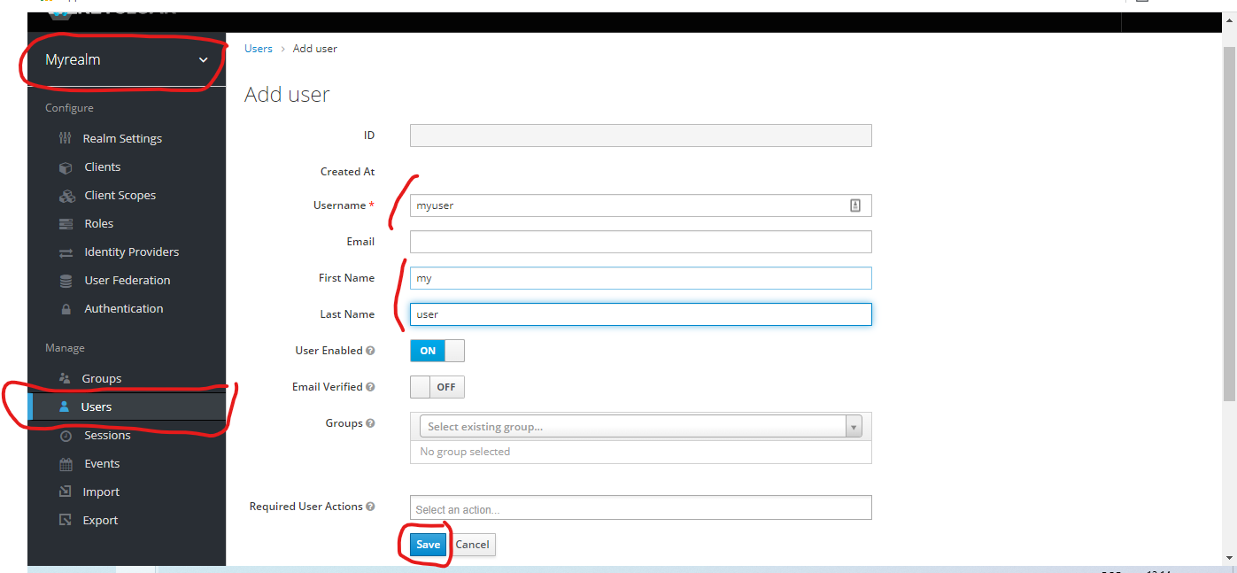 Shows how to create the user inputting the username, first name and last name
