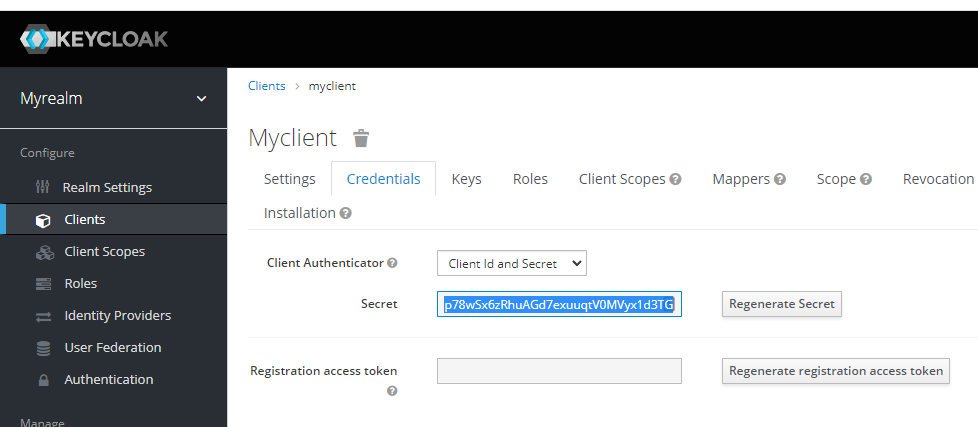 Shows the Credentials tab where you can find the client secret